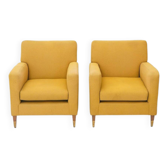 Yellow fabric armchairs, 1950s, set of 2