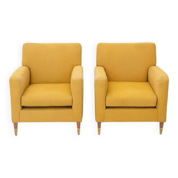 Yellow fabric armchairs, 1950s, set of 2
