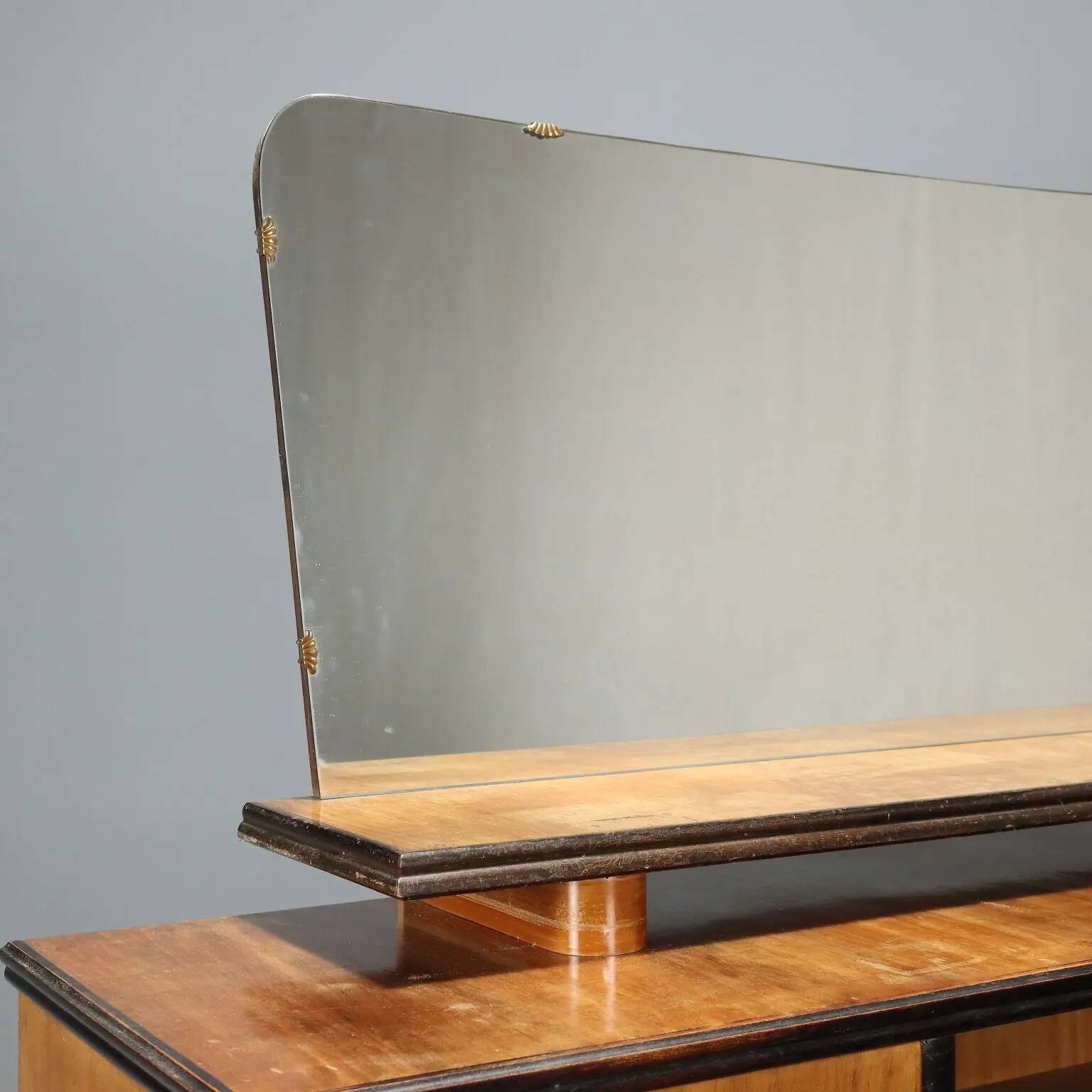 Vintage walnut veneer sideboard with mirror, Italy 1960s