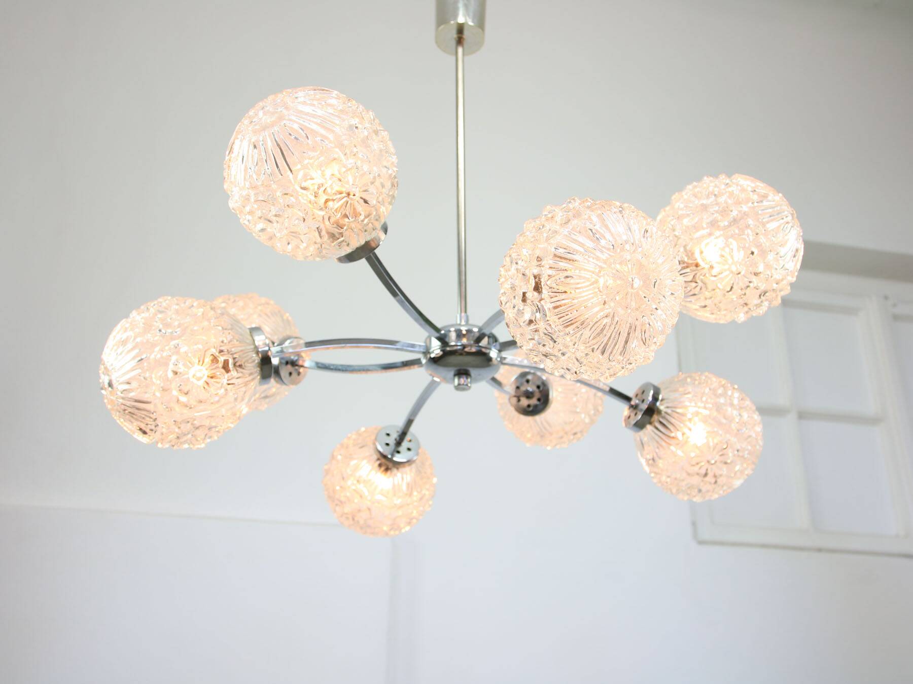 Mid-century Italian 8-Arm Chrome and Crystal Chandelier, 1960s