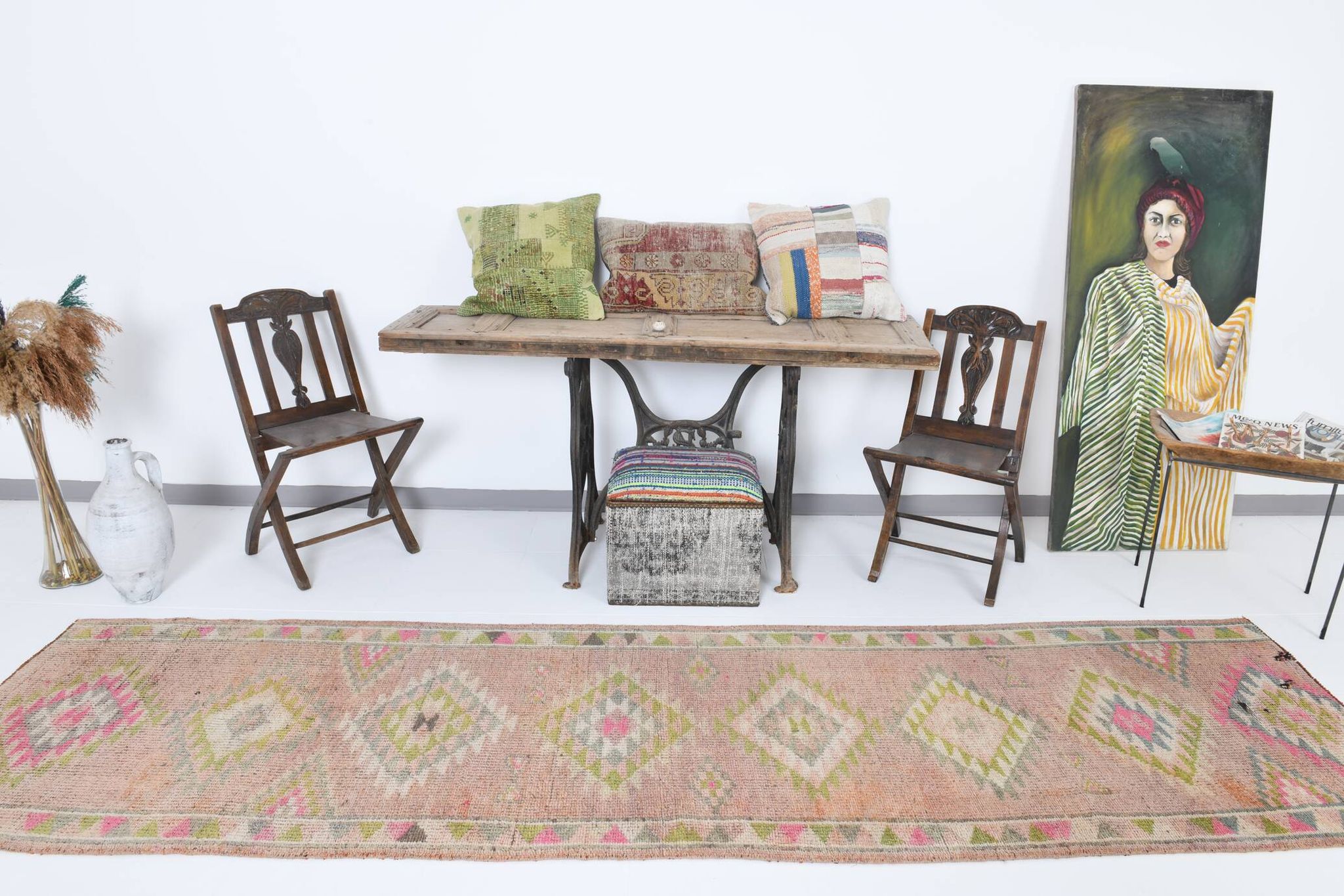 3x12 Blush Pink Vintage Runner Rug, 92x355Cm