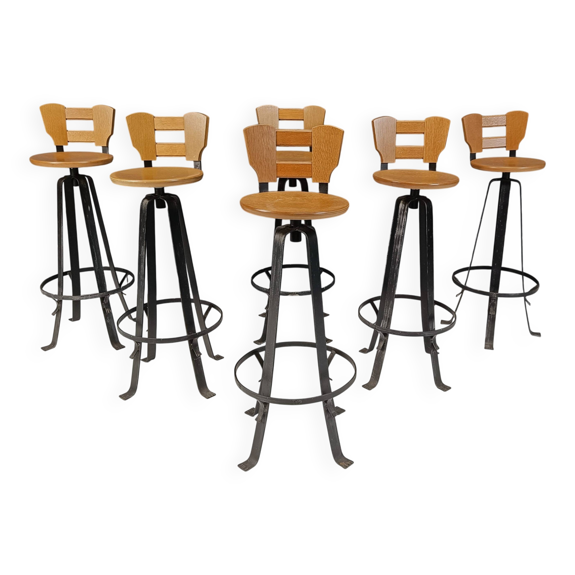 Vintage brutalist bar stools, set of 6 - 1970s