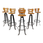 Tabourets de bar brutalistes vintage, ensemble de 6 - années 1970