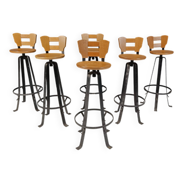 Vintage brutalist bar stools, set of 6 - 1970s