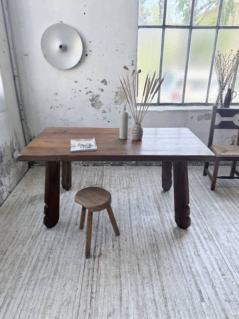 Brutalist oak table by De Puydt, Belgium 1970