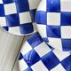 Set of 5 blue and white checkered porcelain dessert plates