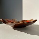 Empty Vallauris pocket in the shape of a leaf, orange and brown iced décor