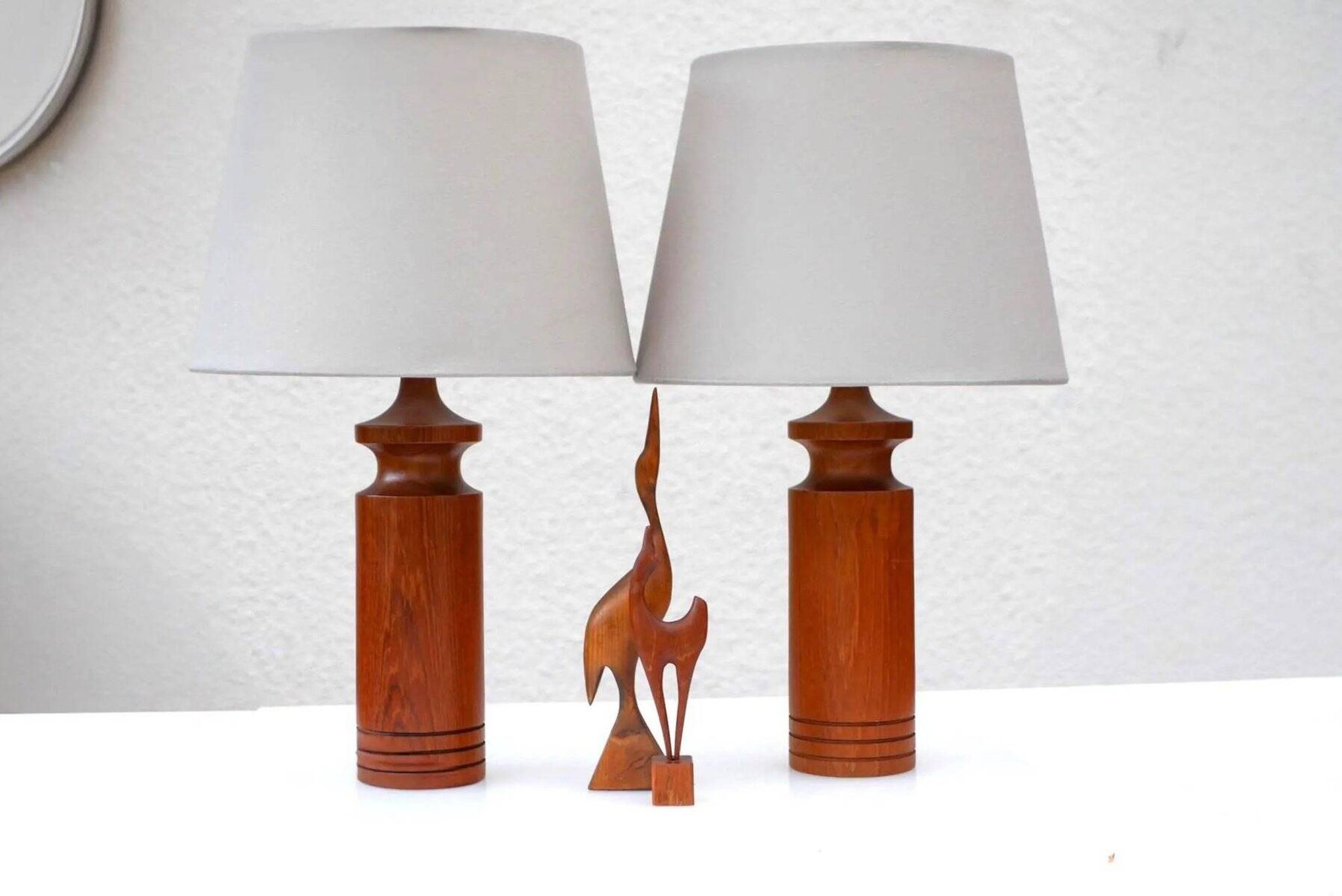 Large mid-century modern Danish teak table lamps, set of 2