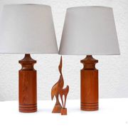 Large mid-century modern Danish teak table lamps, set of 2