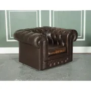 Vintage Brown Leather Chesterfield Club Tub Chairs, Set of 2