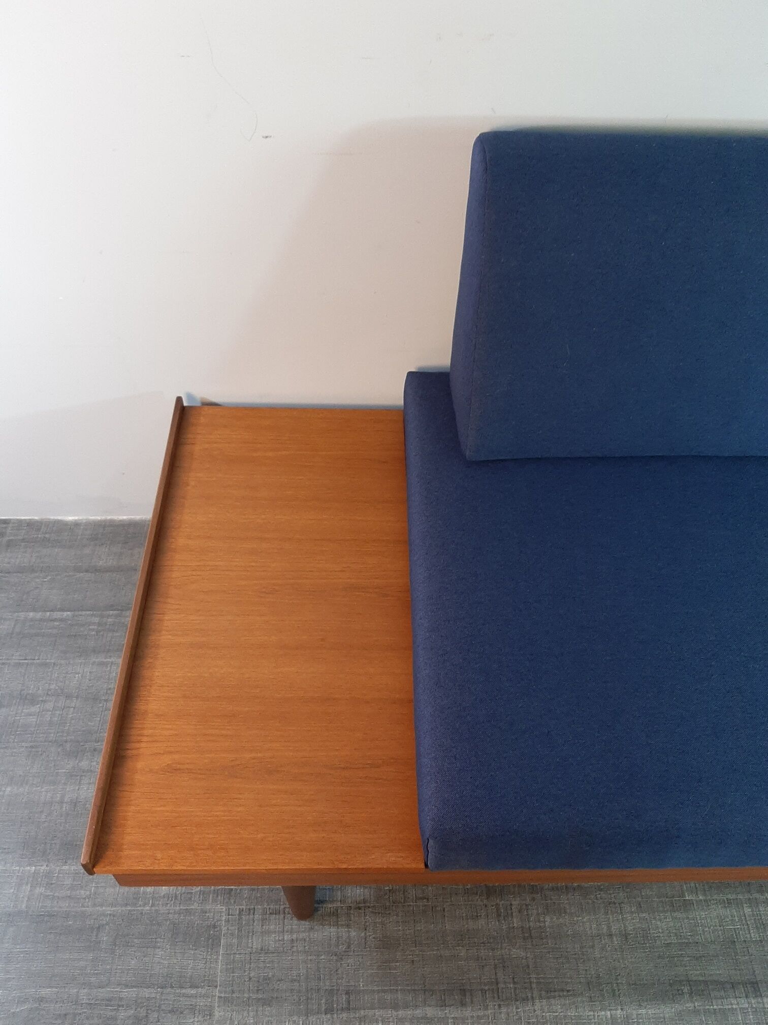 Norwegian daybed sofa in teak and blue fabric "svanette" by Ingma Relling, 1960s