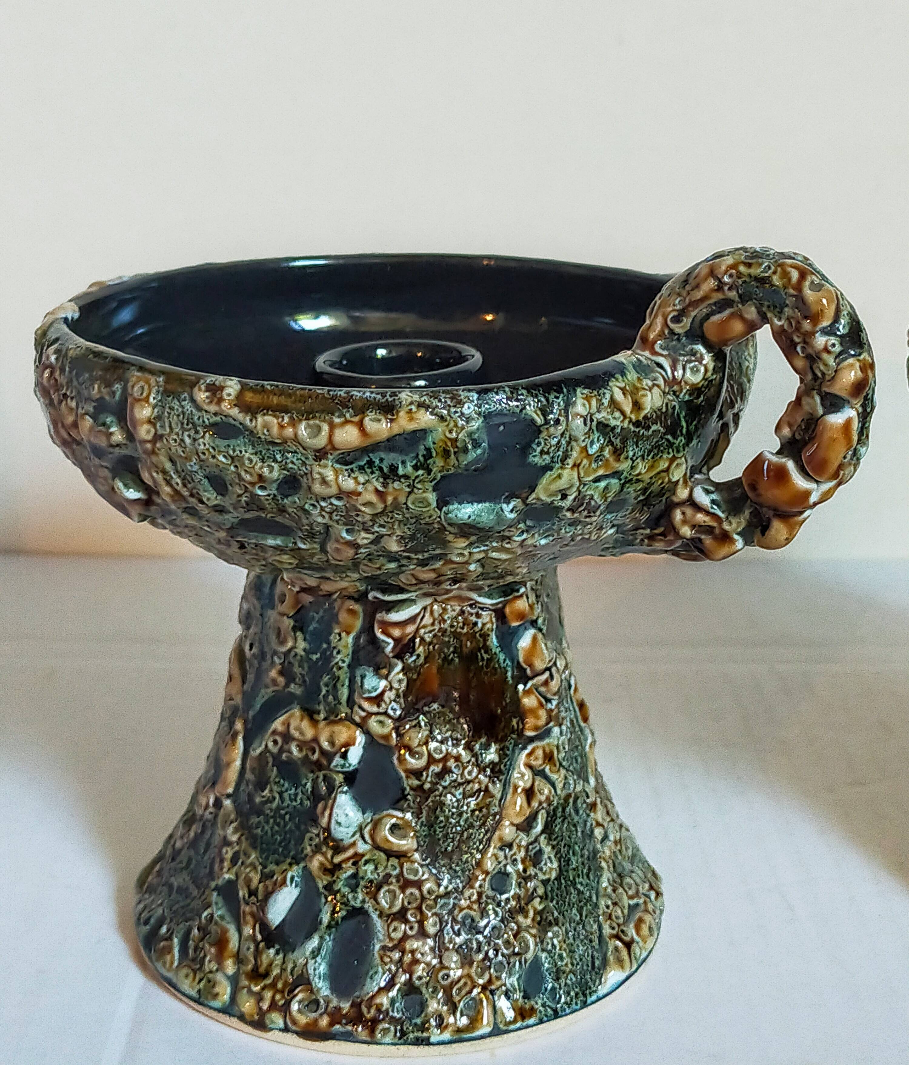 Pair of vintage Vanoise honey foam ceramic candlesticks