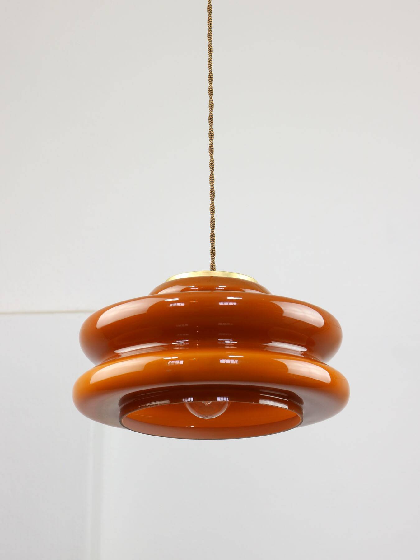Mid-century italian brass and glass pendant lamp