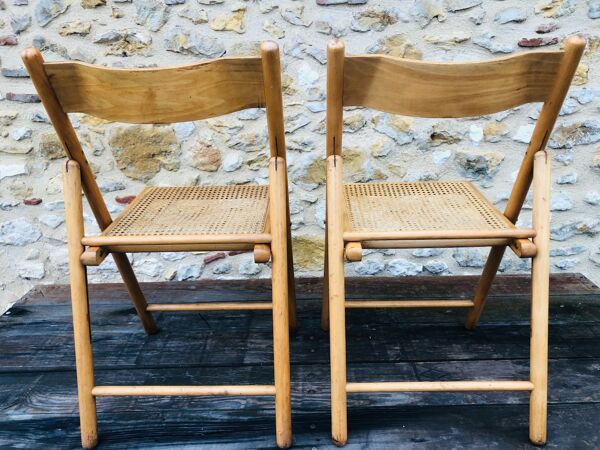 Set de 2 chaises pliantes vintage, cannage rotin pour Habitat, circa 70/80