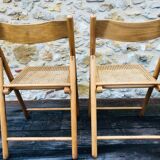 Set of 2 vintage folding chairs, rattan cane for Habitat, circa 70/80