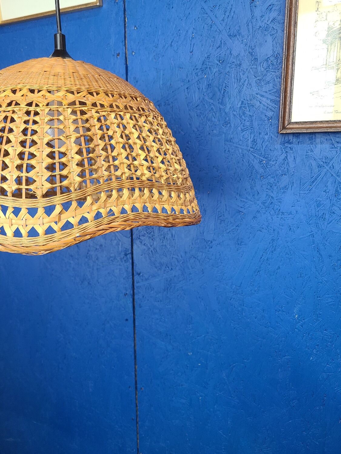 Abat jour pendant lamp in vintage wicker