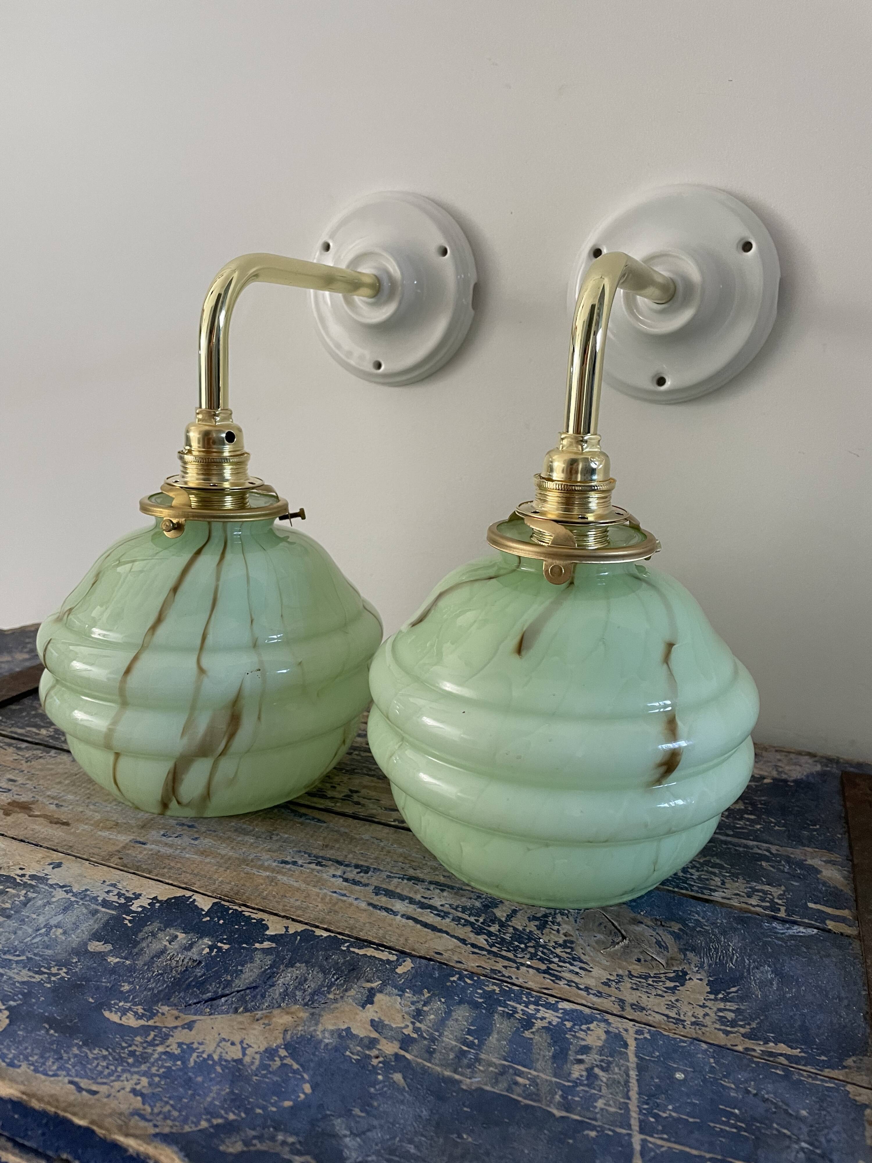 Pair of new electrified mint Art Deco sconces