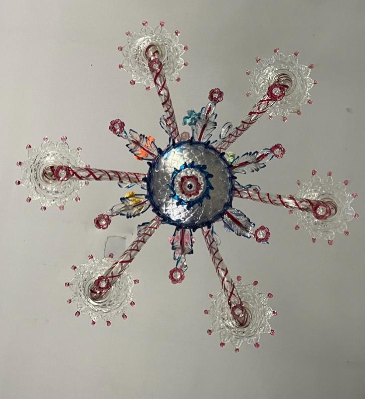 Venetian Chandelier In Multicolored Murano Glass, 6 Arms Of Light