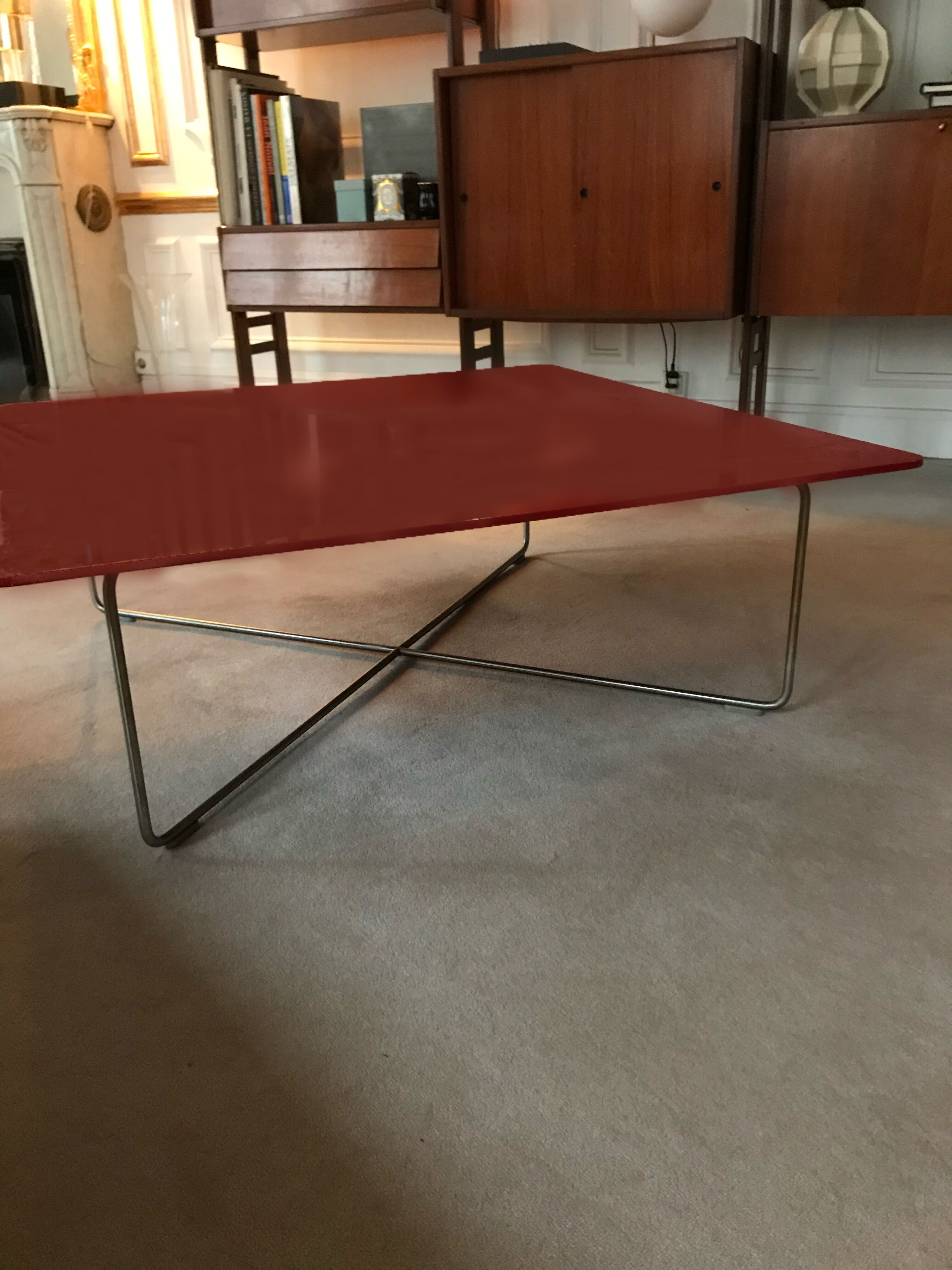 coffee table red lacquer. Model "ORLY" Design Cappellini. 1990