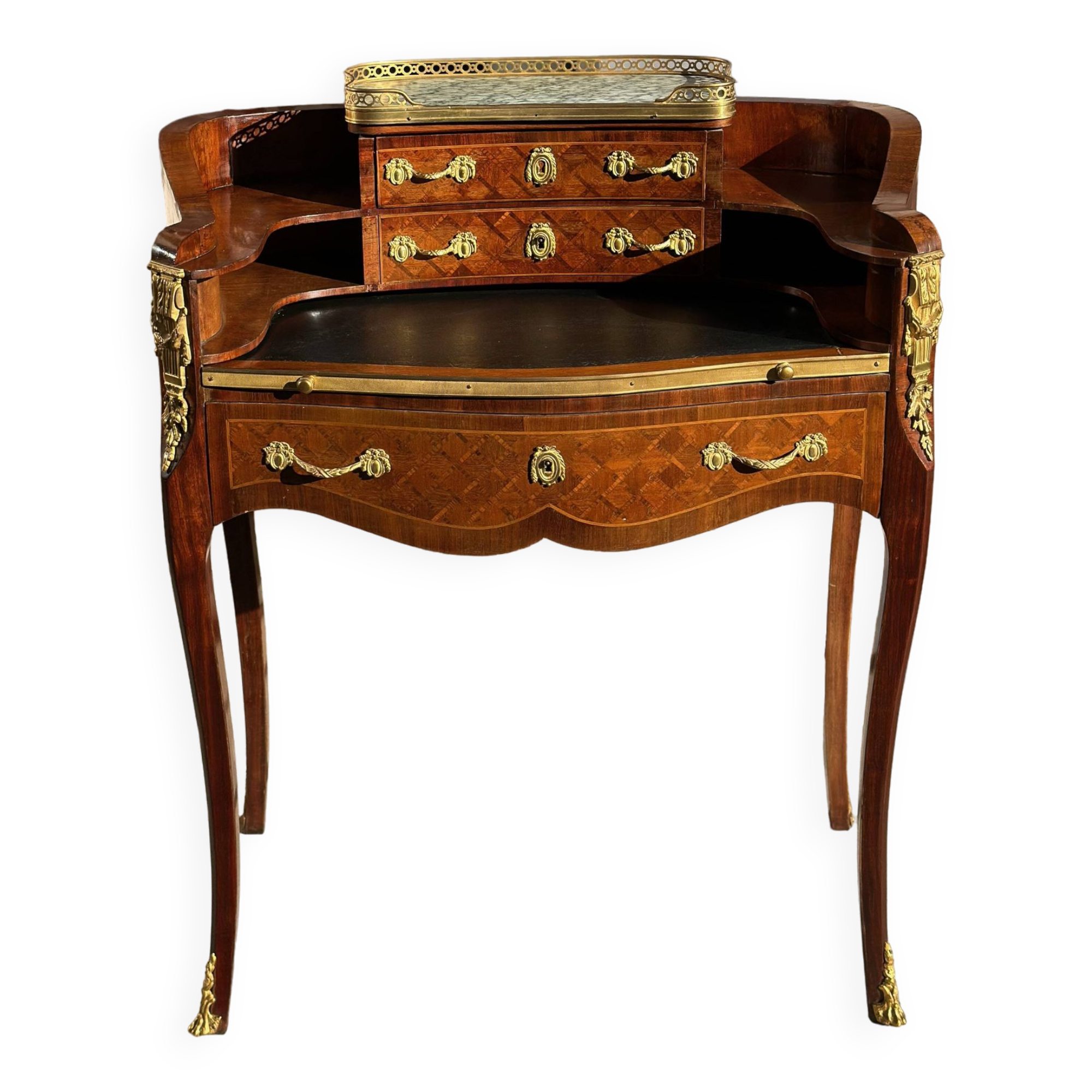 Sublime mid-tier Transition style desk, inlaid, 19th century