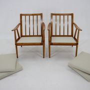 1970s pair of beech armchairs, czechoslovakia