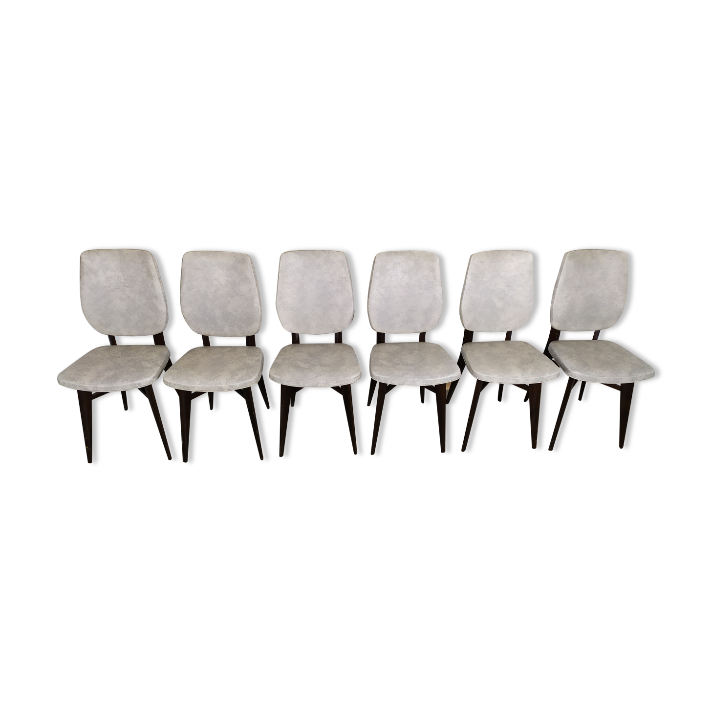 suite of 6 wooden chair and marbled grey white skai