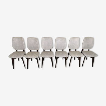 Suite de 6 chaise en bois et skaï blanc gris marbré