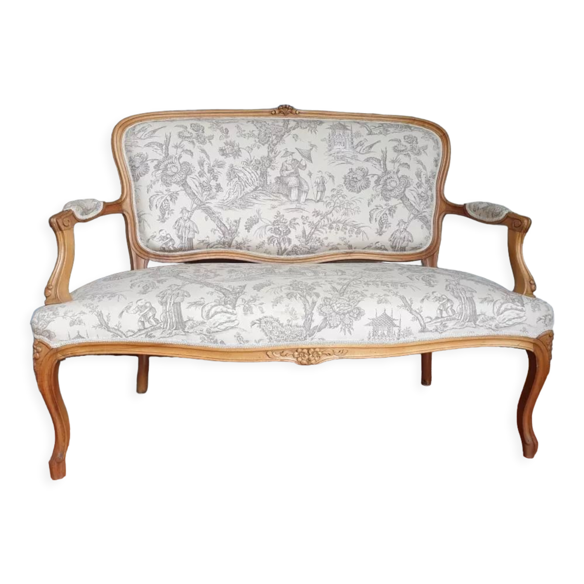 Louis XV style convertible sofa toile de Jouy Chinoiseries
