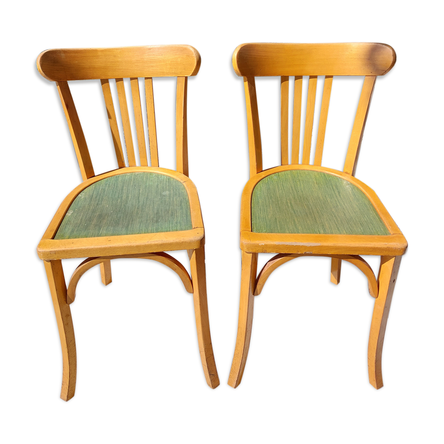 2 chaises bistrot bois et vertes