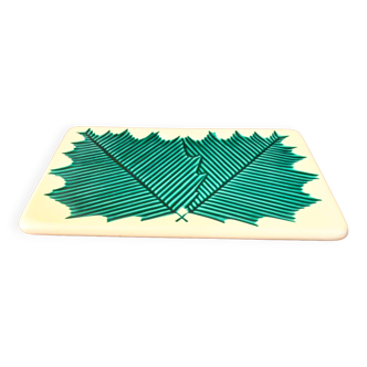 Dessous de plat en céramique modèle feuille, Gien, années 60