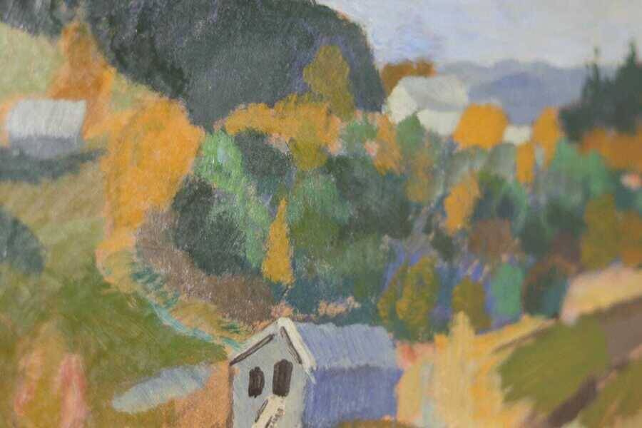 Original mid-century Swedish oil on panel – “Landscape with House” – vintage & framed – 42 × 52 cm (16.5" × 20.5")