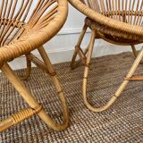 Pair of rattan ball-shaped armchairs from the 50s/60s