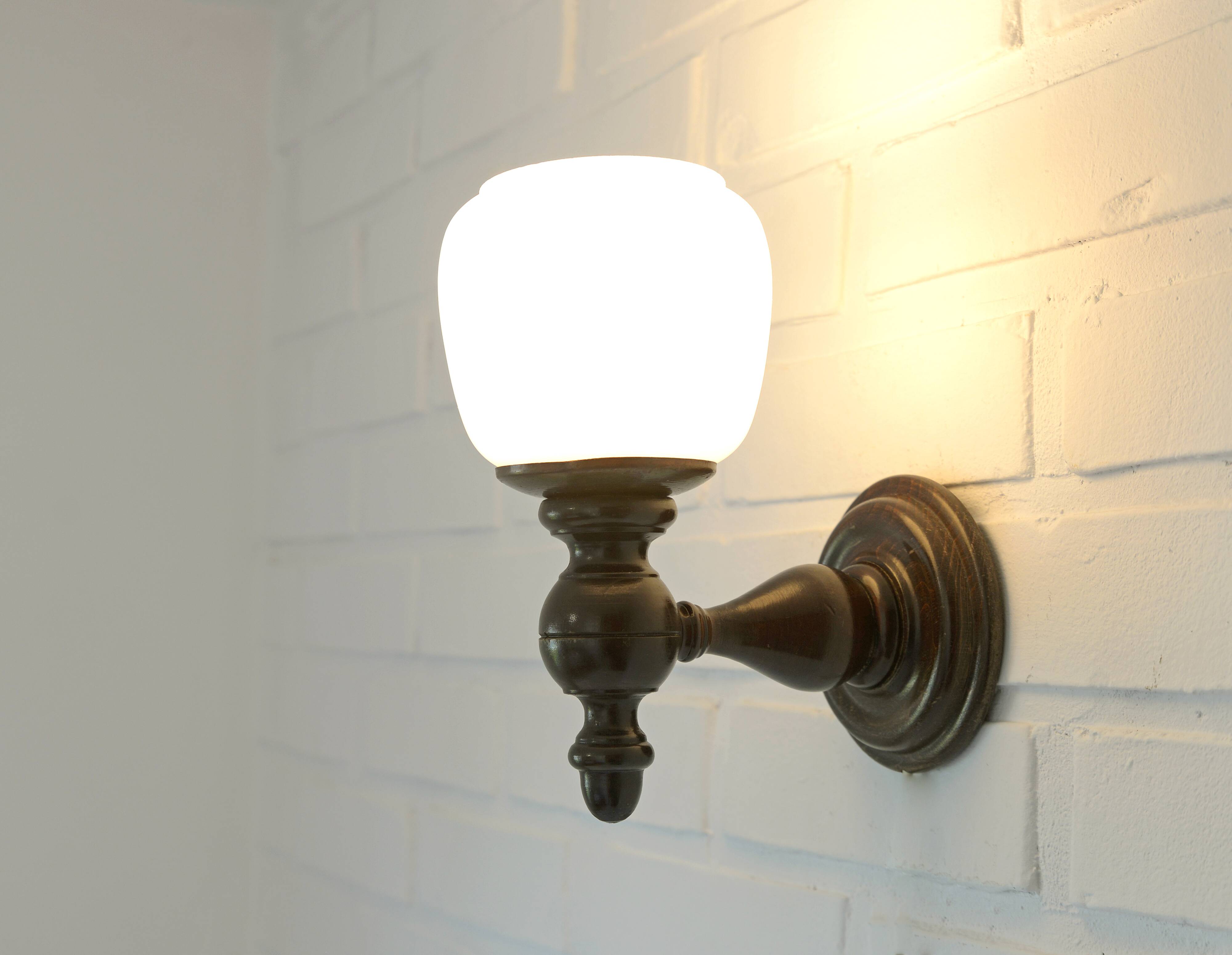 Set of 4 Vintage Lamps Wooden Wall Sconces Rustic Hand-turned Lighting