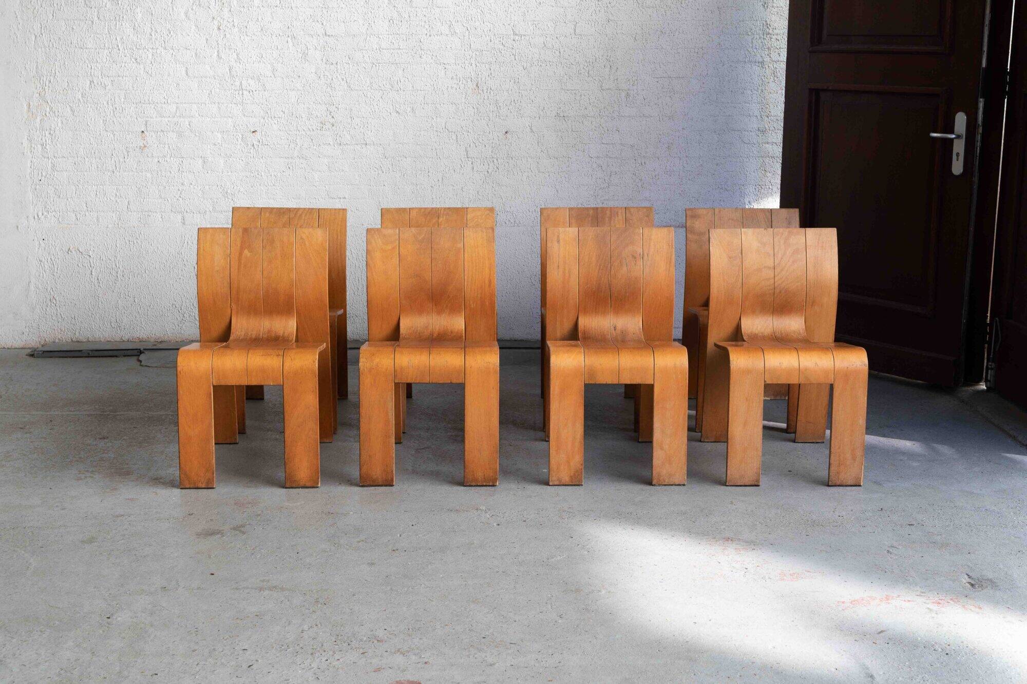 Set of 8 'Strip' dining chairs by Gijs Bakker