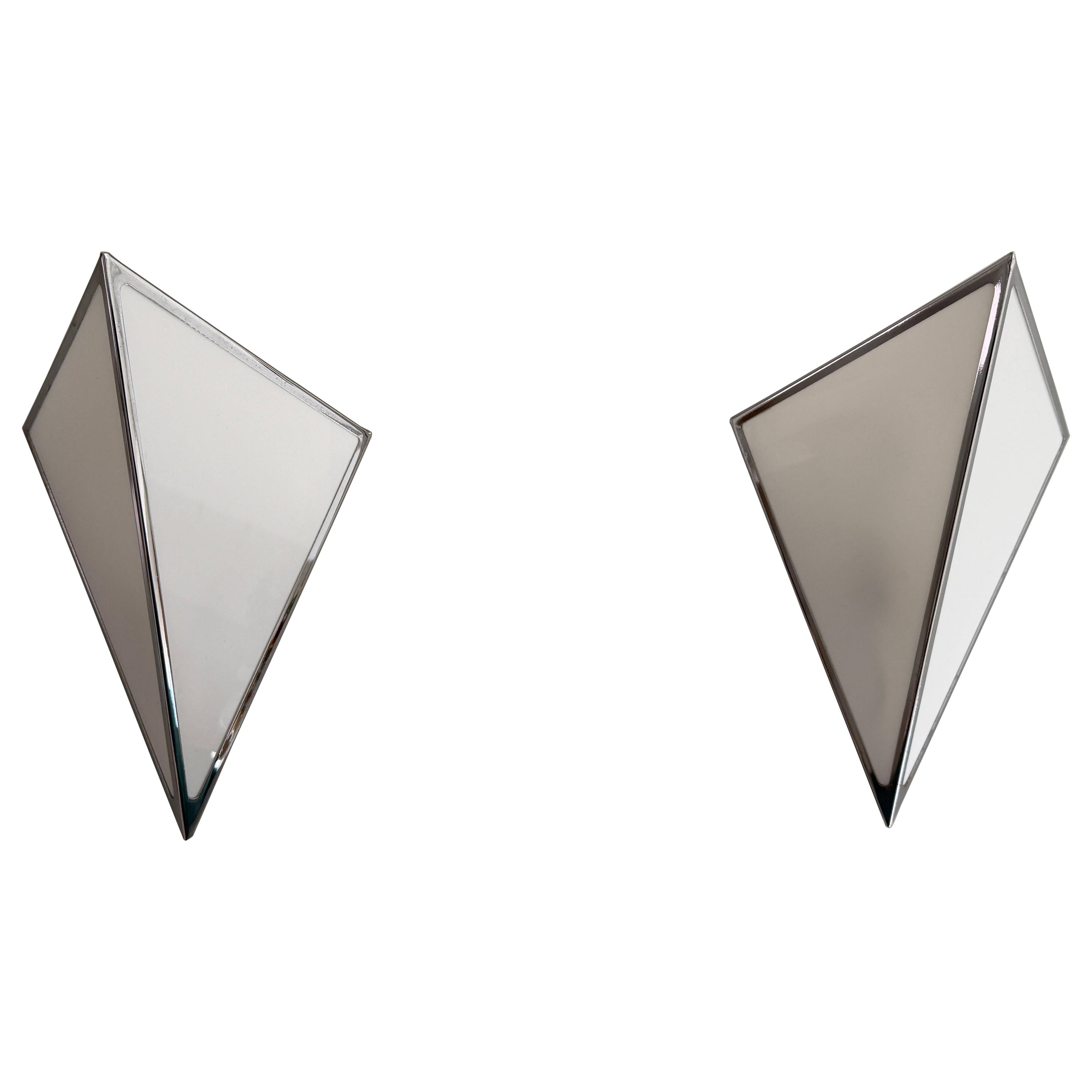 Pair of opal glass wall lights with an aluminium body, 1980s, Germany