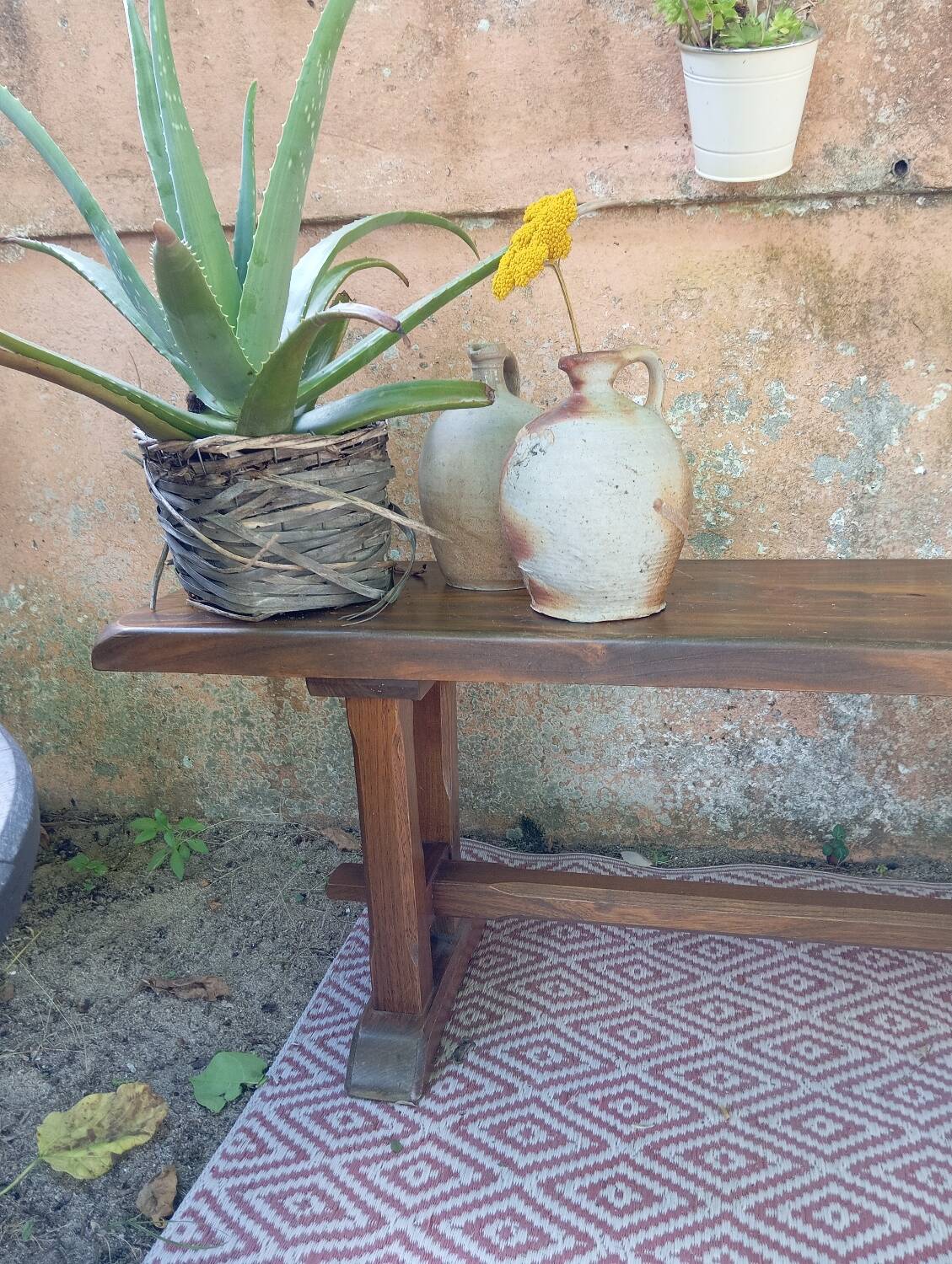 Pair of solid cherry wood farmhouse benches, 1950/60
