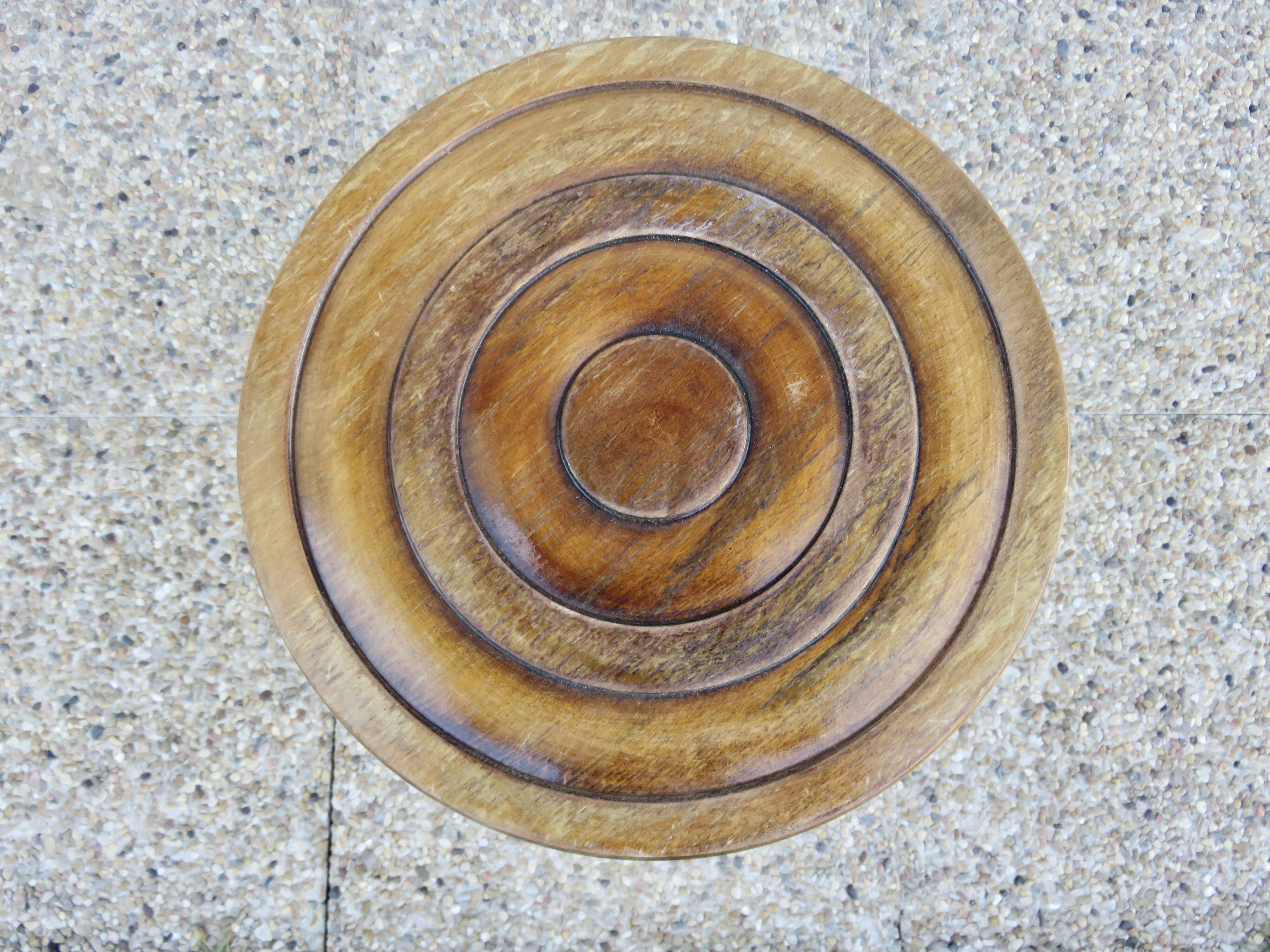 Old tripod stool in solid oak turned 1950 1960