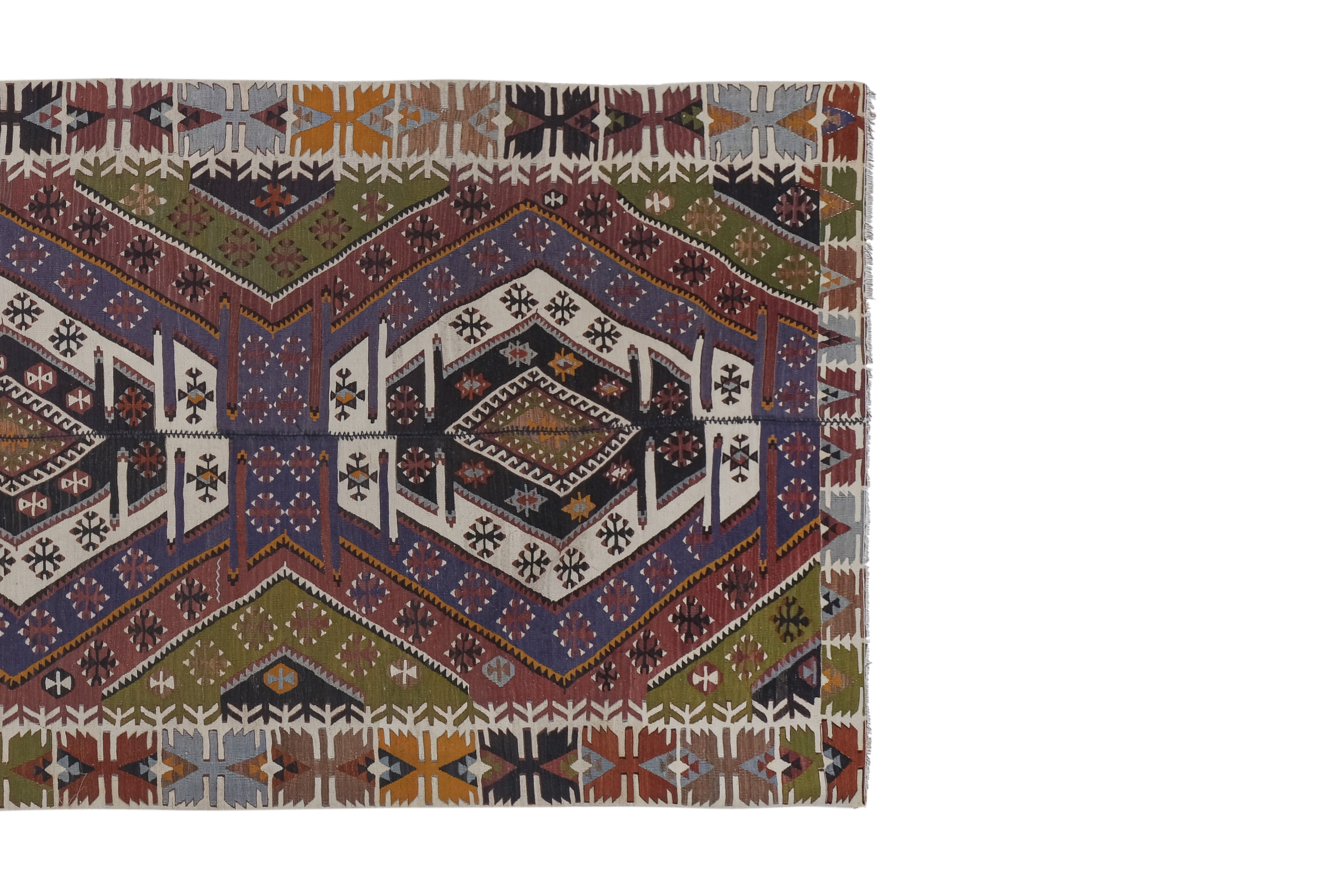 Ancient Turkish Anatolian Tribal Kilim, Geometric Organic Wool Kilim Rug