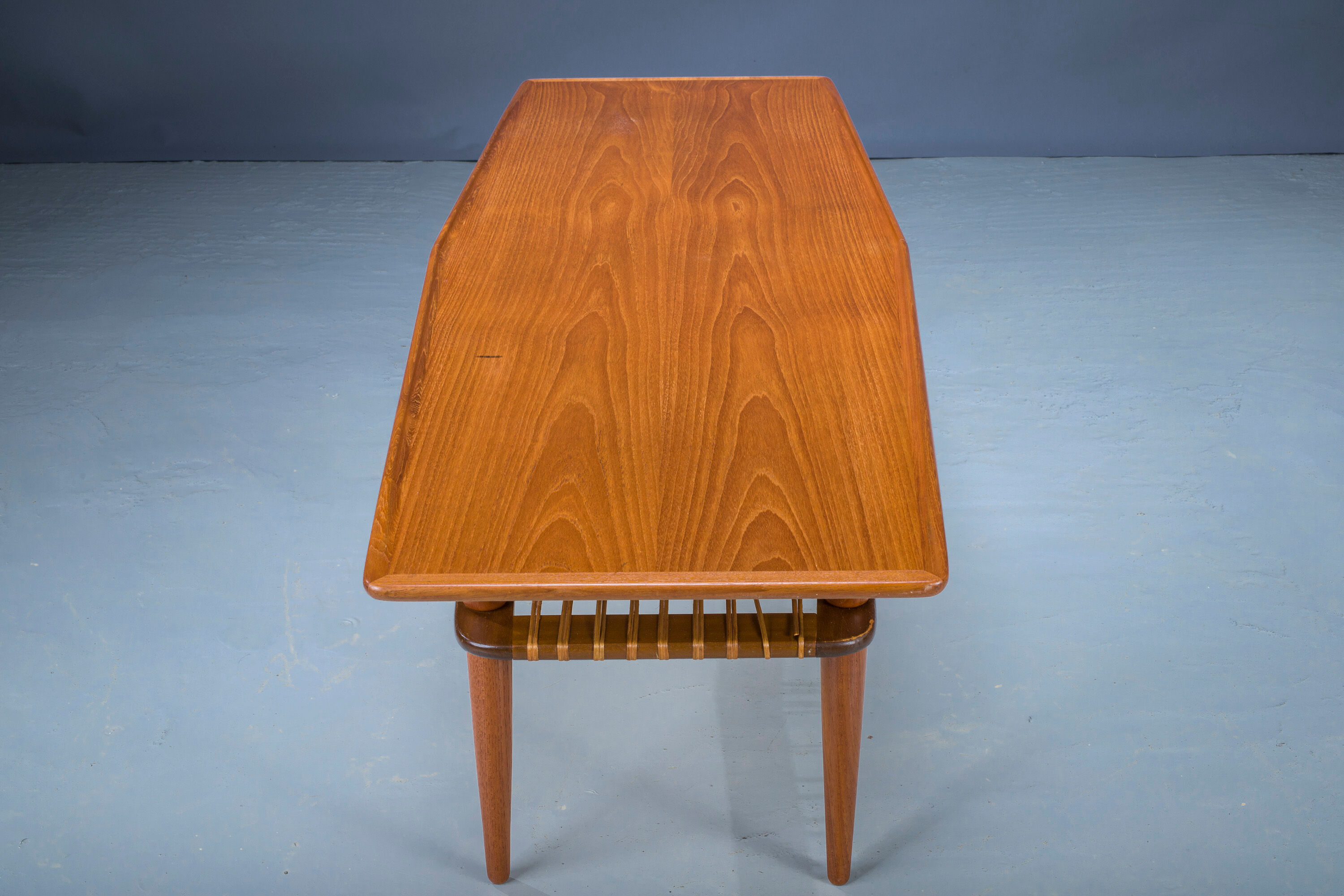 Mid-Century Coffee Table in Teak & Rattan