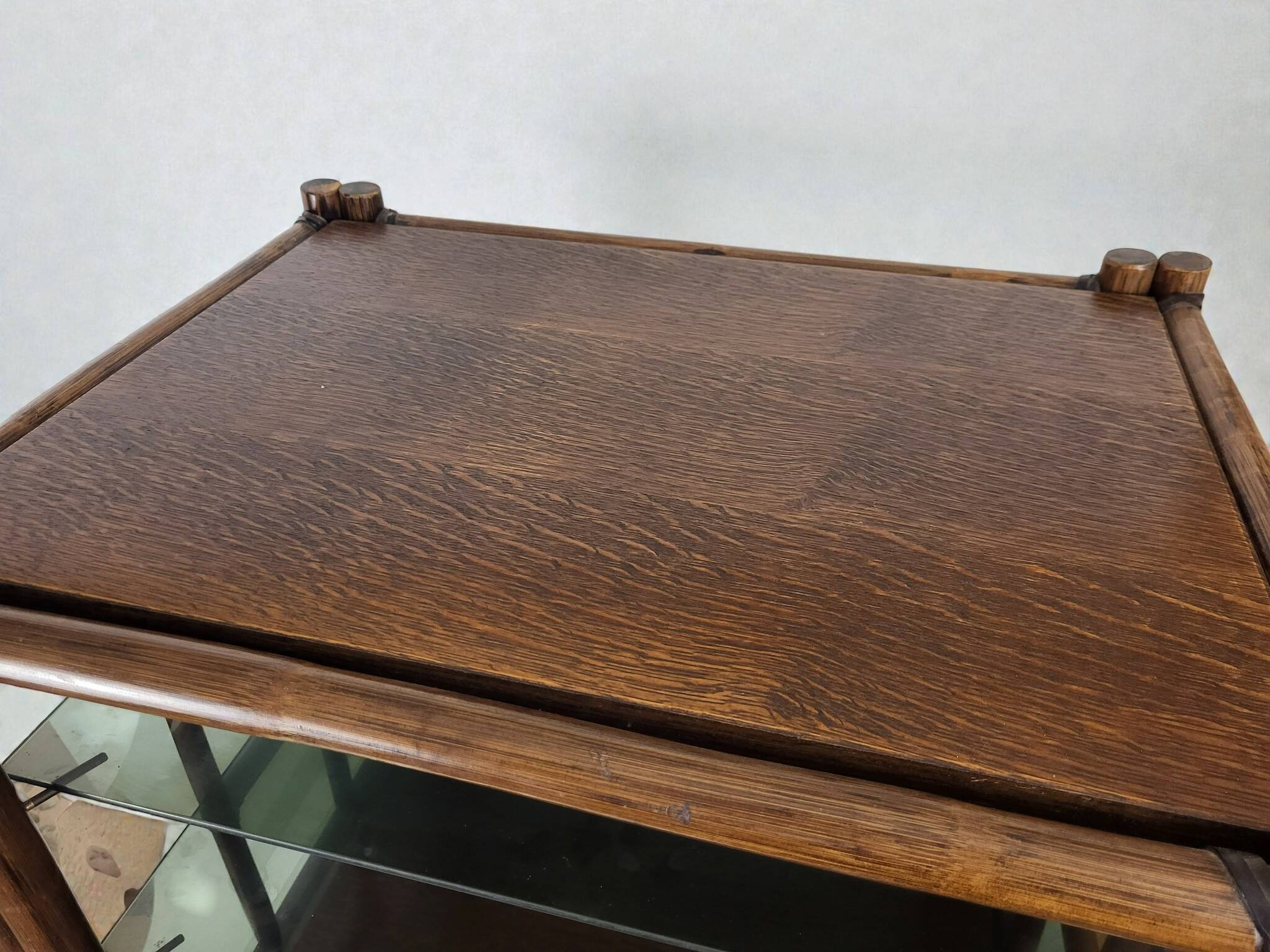 Bamboo shelf with smoked glass, 1970s
