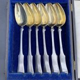 Series of 6 large solid silver spoons Hamburg Hess Germany dated 1869
