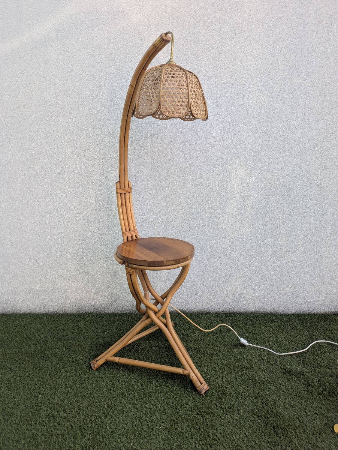 Vintage rattan and bamboo floor lamp, 1960s