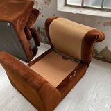 Pair 70s brown velvet armchairs