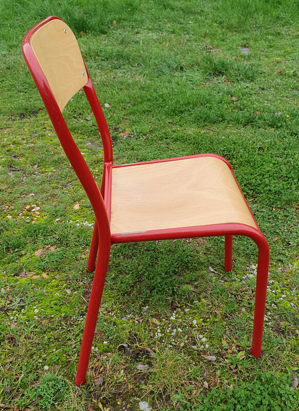 8 burgundy tube chairs with wooden seat