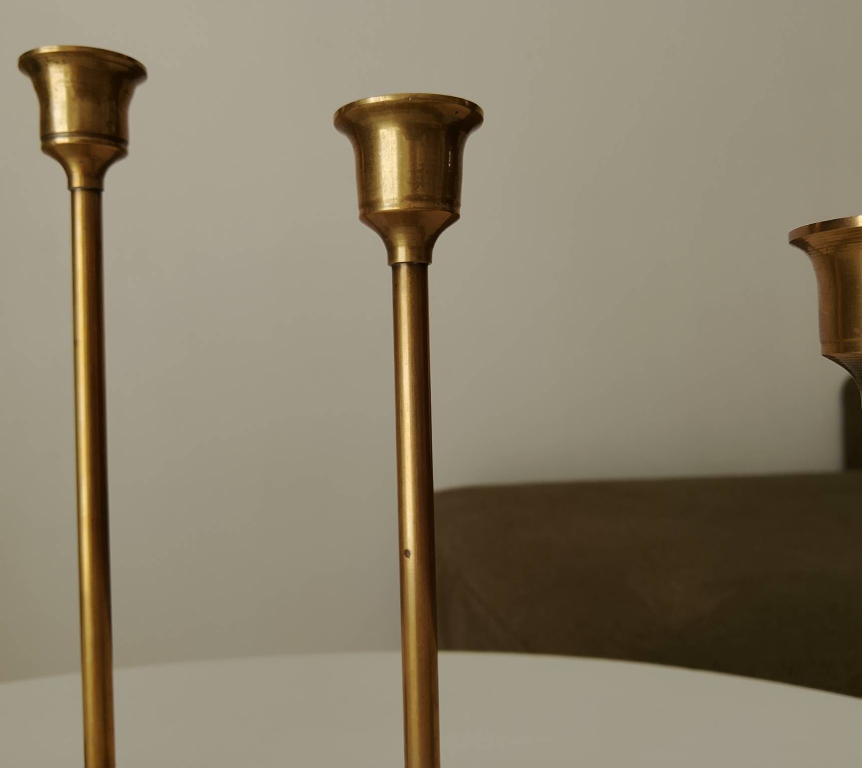 Set of 6 Scandinavian brass candle holders from the 1960s.