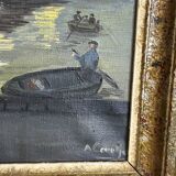 20th Century School - Art Deco - Oil on canvas - Seascape of boats in port - Clair o