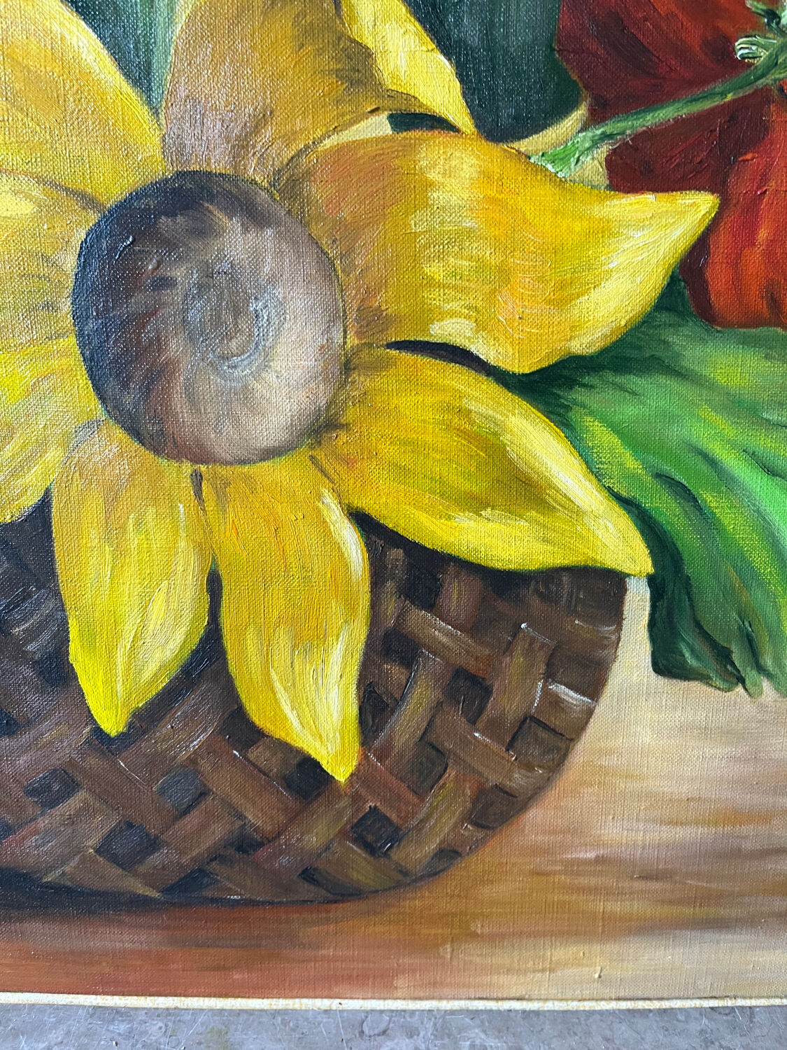 Large Table Bouquet of Flowers, Oil on Canvas, Signed Francine Dubo