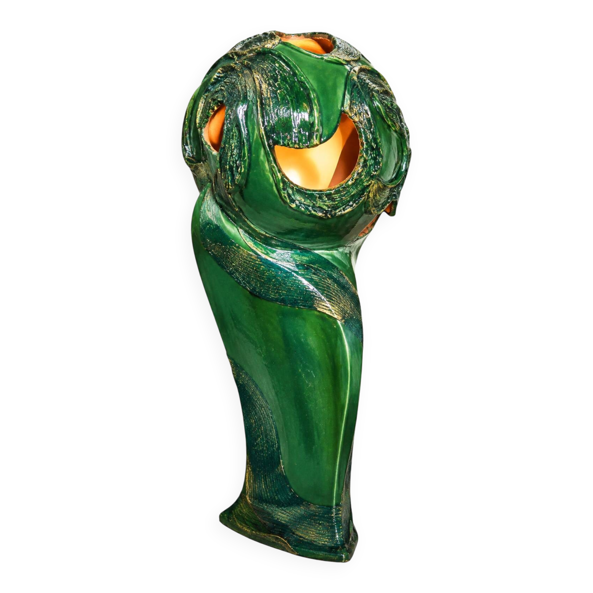 ‘Head’ sculpture lamp, glazed ceramic, vintage, Poland, 20th century