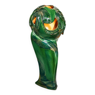 ‘Head’ sculpture lamp, glazed ceramic, vintage, Poland, 20th century