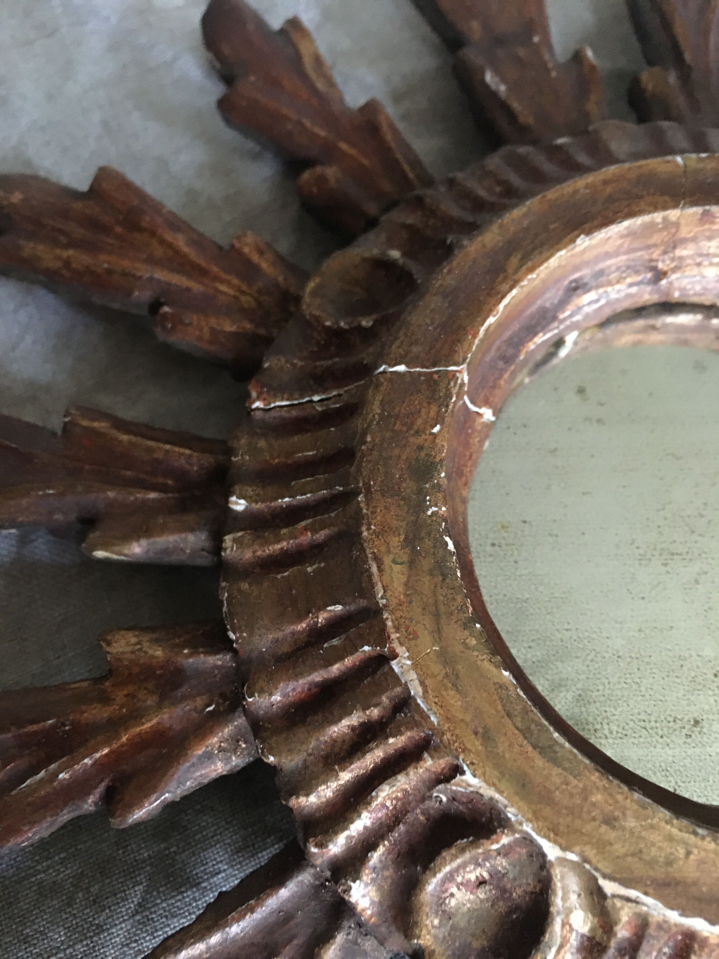 Gilded wood sun mirror, 60s